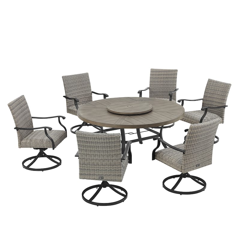 Patio Aluminum Round 59.5" Dining Table Set With Removable Lazy Susan