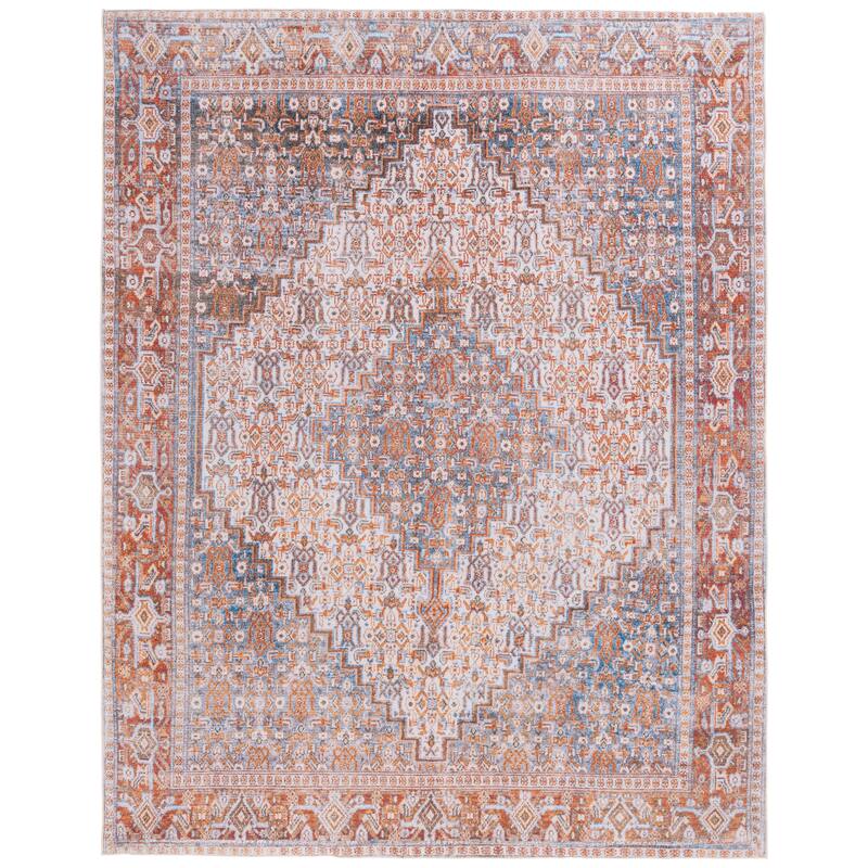 SAFAVIEH Tucson Machine Washable Slip Resistant Zada Traditional Rug - 8' x 10' - Beige/Rust