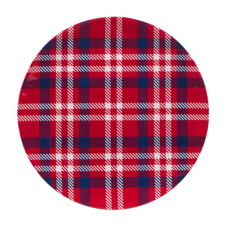 Certified International Patriotic Plaid 12 Piece Melamine Dinnerware Set, Service For 4