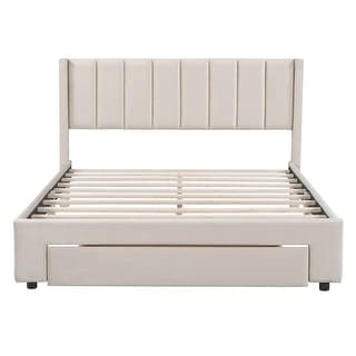 Pink Full Velvet Upholstered Bed with Large Storage Drawer - Chic & Functional