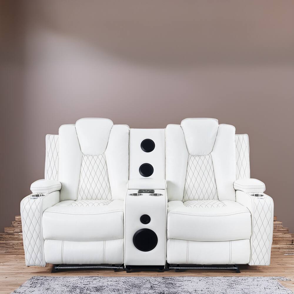 Premium Air Leather Home Theater Loveseat with LED Lights, Recliner with Built-in Speakers & Wireless Charging