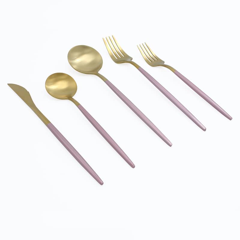 Elyon Lea Matte Two-tone Colored Stainless Steel Flatware Set 20 Pieces - Pink/ Gold