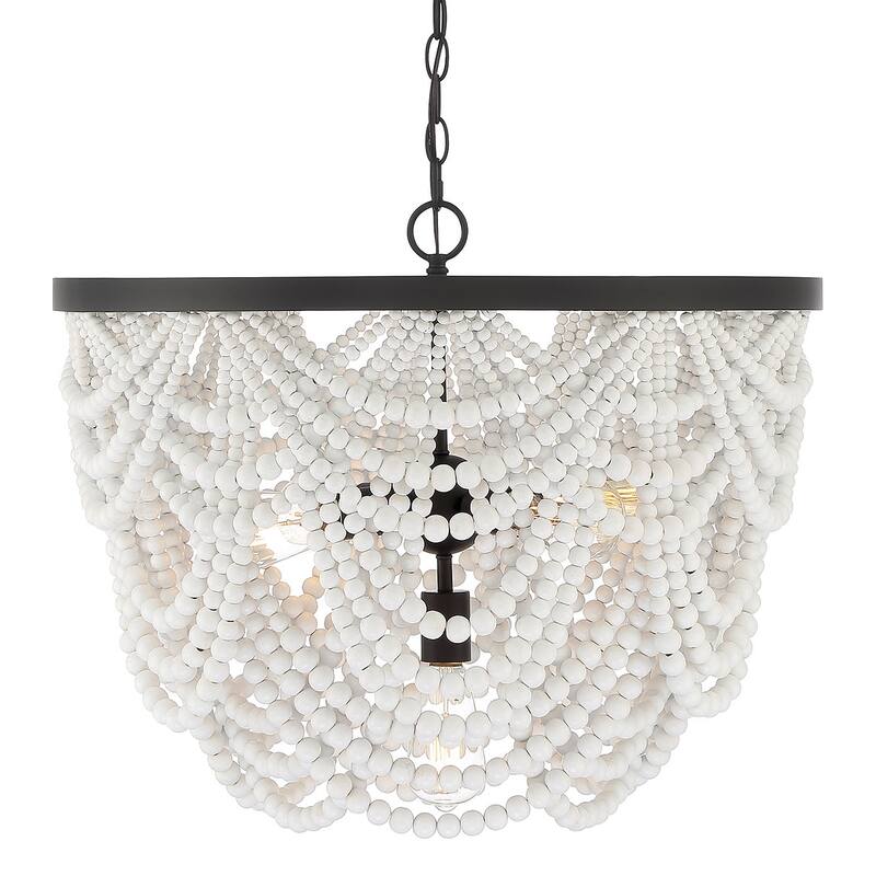 Meridian M100101 5 Light 24" Wide Beaded Chandelier - White / Oil Rubbed Bronze