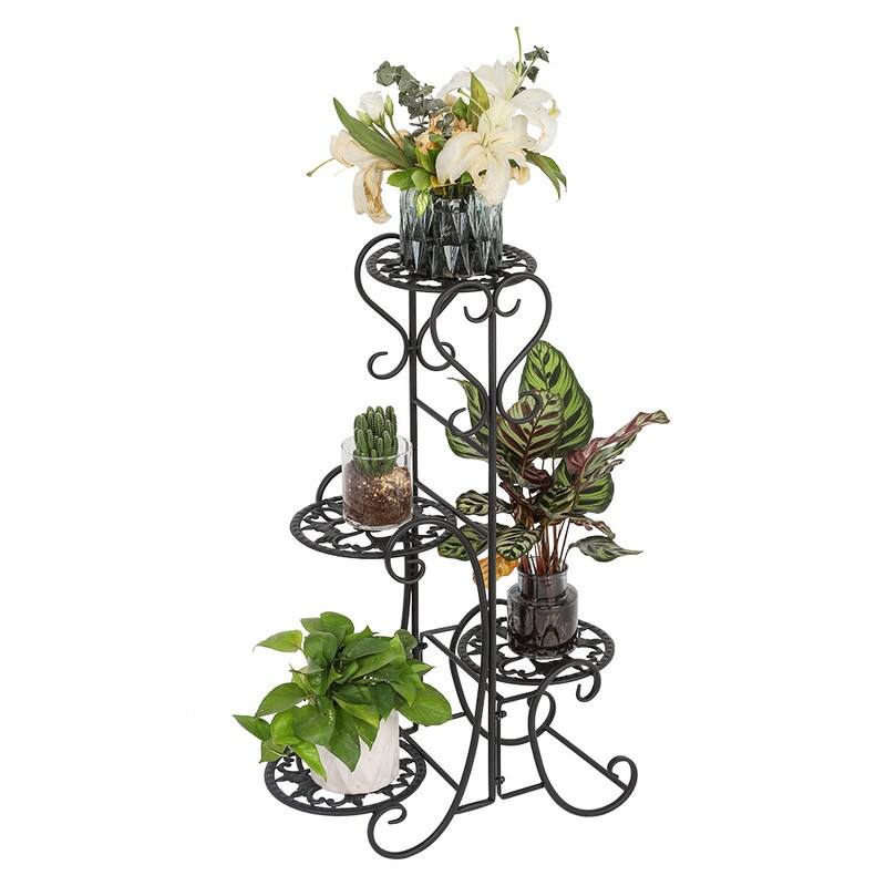 Round Plant Stand Shelf Holds 4-Flower Pot