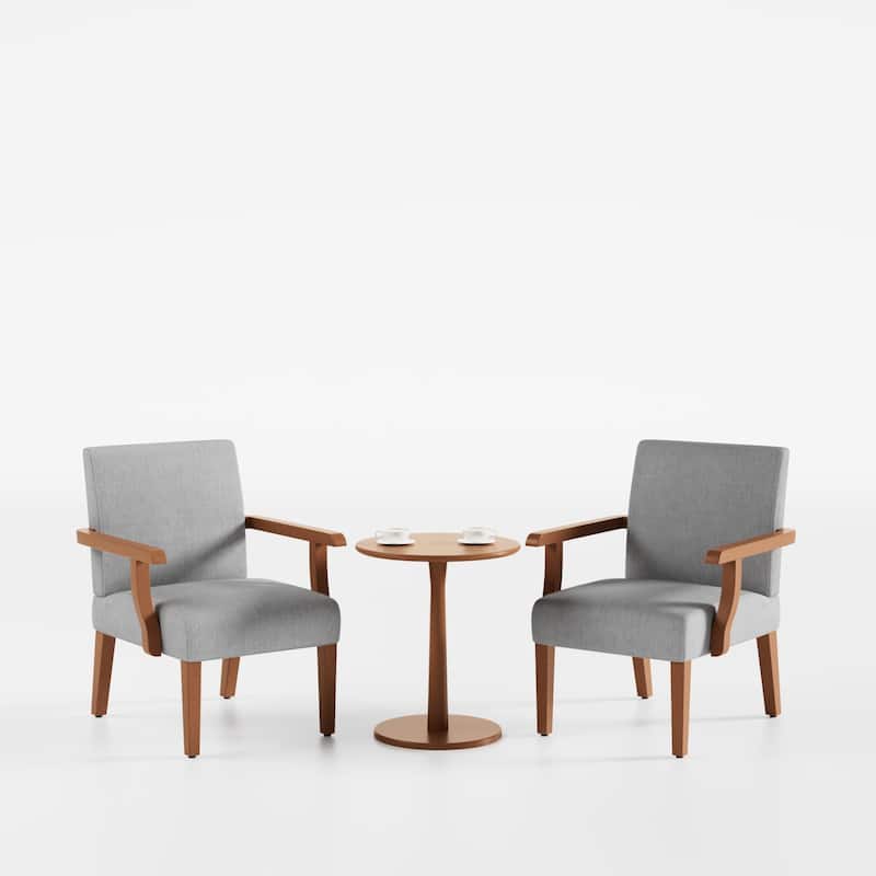 Light Gray 18.7" Arm Chairs with Round Wood Table (Set of 2)