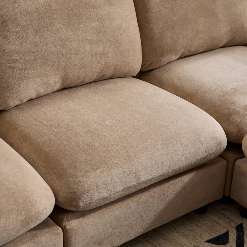 L Shaped Modular Sectional Sofa with Ottoman, Oversize Velvet Upholstered Sofa, 5 Seat Sofa with Removable Cushions