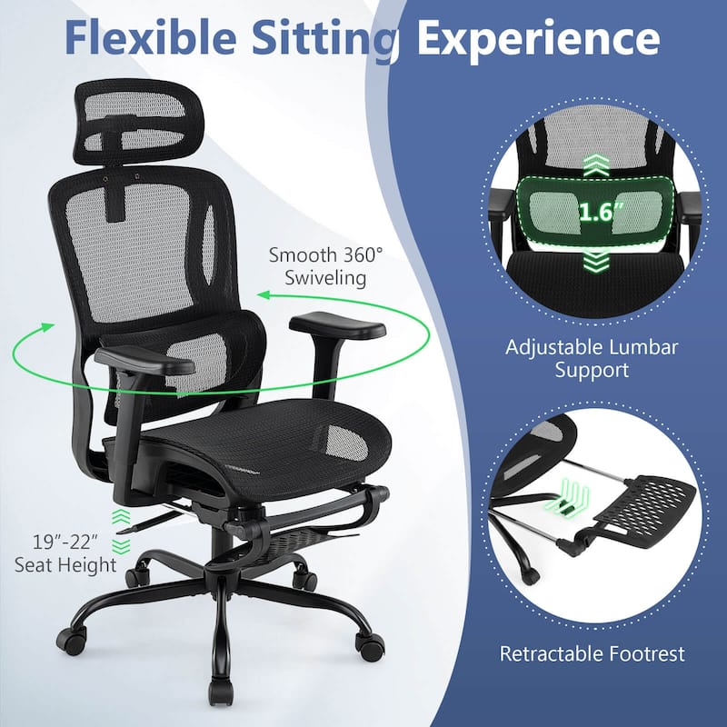 Costway Ergonomic Office Chair with Rotating Headrest & Adjustable - See Details