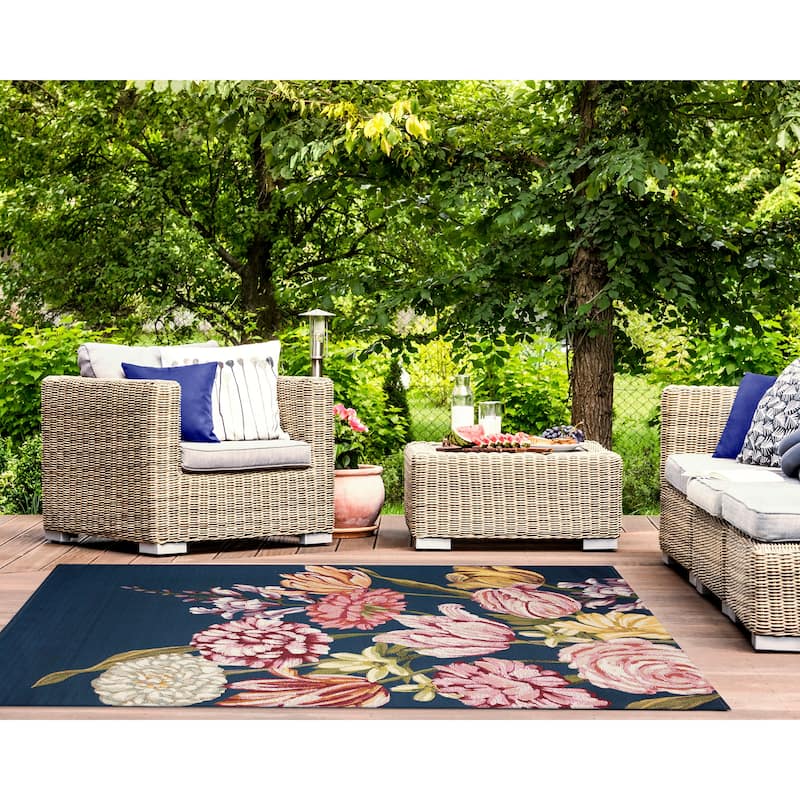 Liora Manne Marina Hallo Holland Indoor/Outdoor Area Rug - 6'6" x 9'4" - Navy