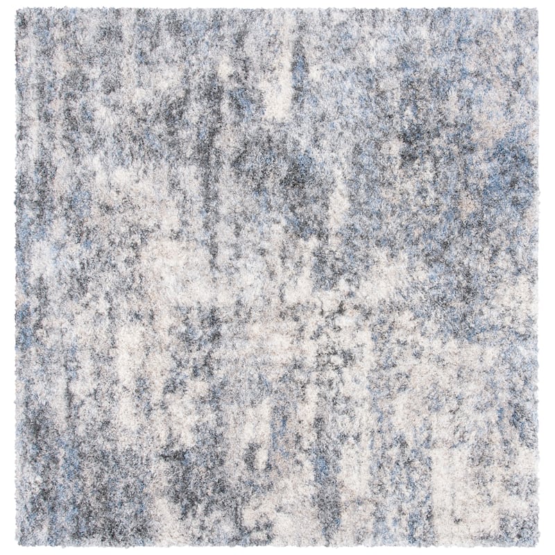 SAFAVIEH Berber Shag Yasumi Abstract 1.25-inch Thick Rug - 6'7" Square - Ivory/Grey