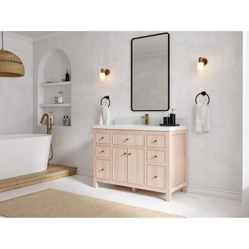 Willow Collections 48 x 22 Sonoma White Oak Wood Single Sink Bathroom Vanity with Quartz or Marble Countertop