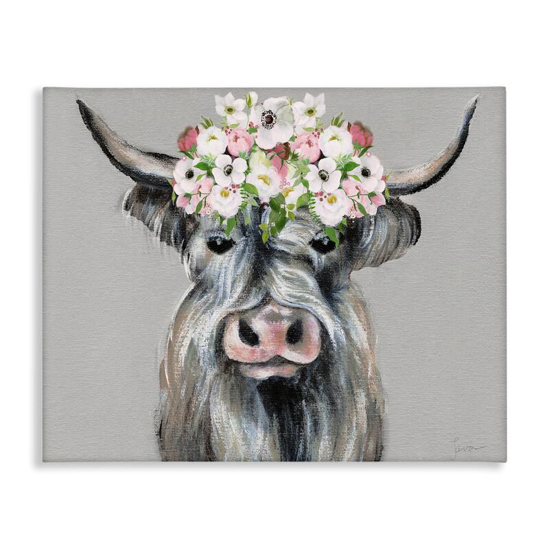 Stupell Shabby Chic Cattle with Garland Canvas Wall Art Design By Janet Tava - 40 x 30