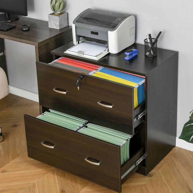 Vinsetto 2-Drawer File Cabinet with Lock, Vertical Storage Filing Cabinet with Hanging Bar for A4 Size, Home Office, Walunt