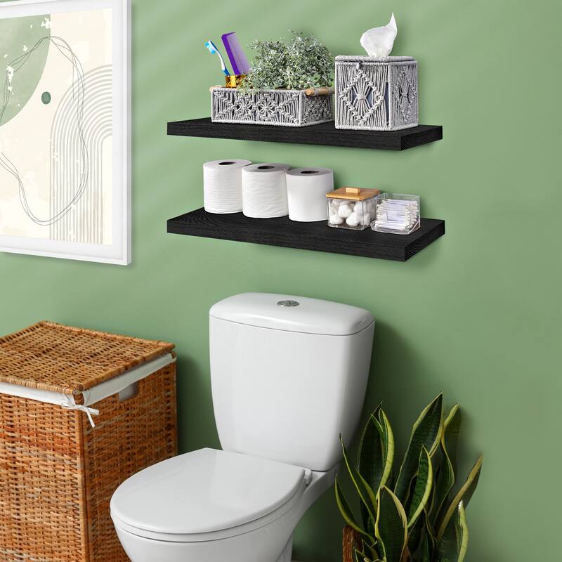 Solid Wood Floating Shelves for Wall, Set of 2 Wooden Wall-Mounted Shelves - 9” L X 24" W X 1.2” H