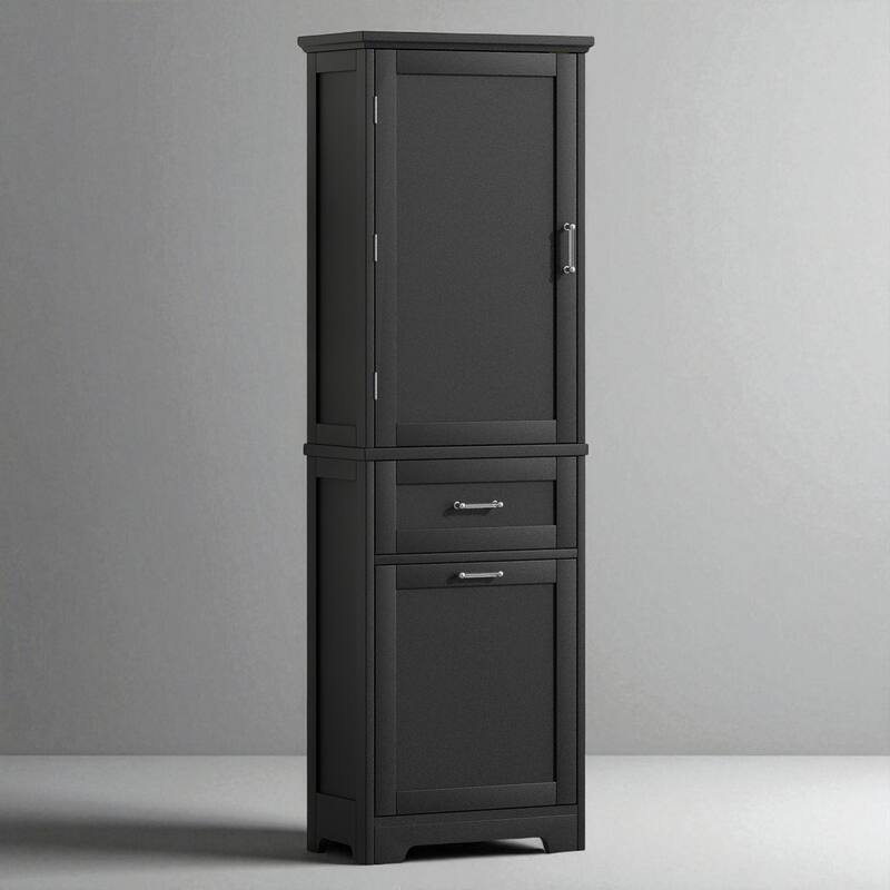 Tall Freestanding Bathroom Storage Cabinet with Adjustable Shelf and 2 Drawers, Painted MDF Organizer with Anti-Tip Kit - Black