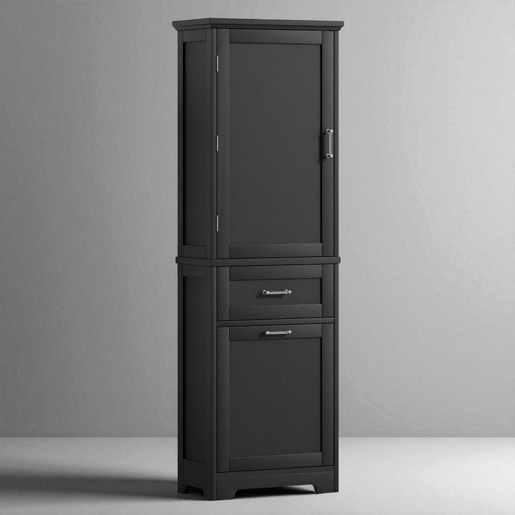 Tall Freestanding Bathroom Storage Cabinet with Adjustable Shelf and 2 Drawers, Painted MDF Organizer with Anti-Tip Kit