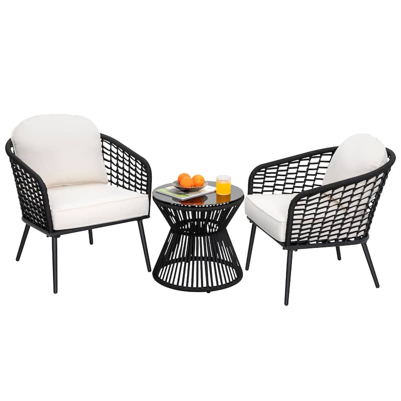 Outdoor 3-Piece Patio Bistro Set, 1 Coffee Table and 2 Chairs, Black