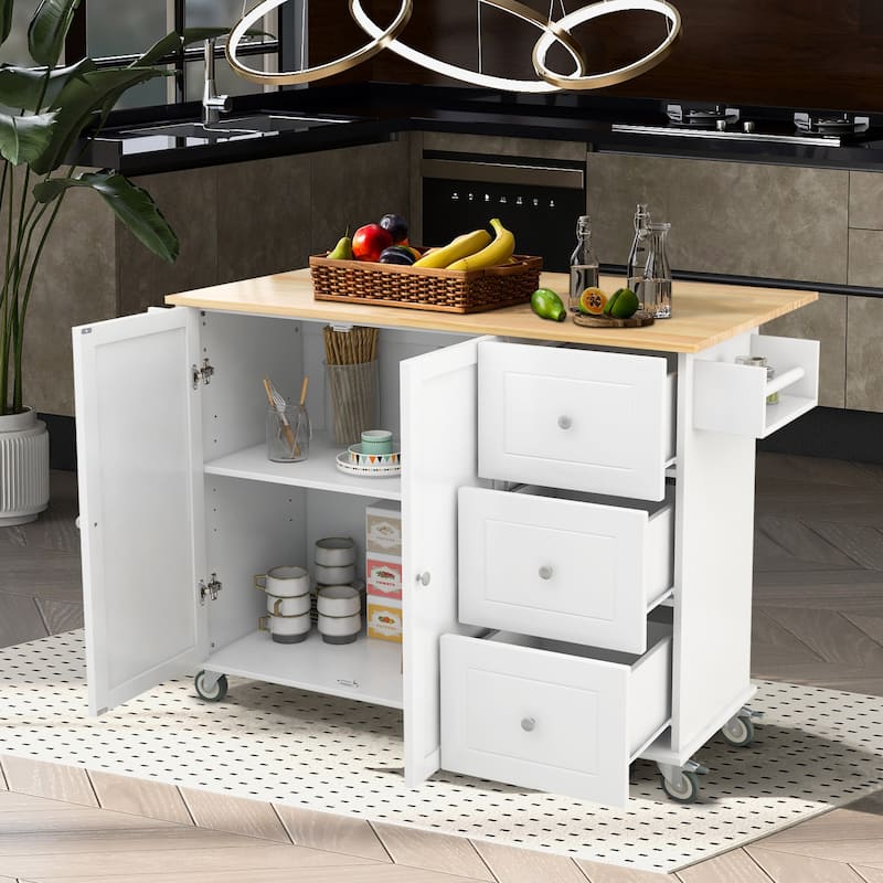 Rolling Kitchen Island with Solid Wood Top and Locking Wheels