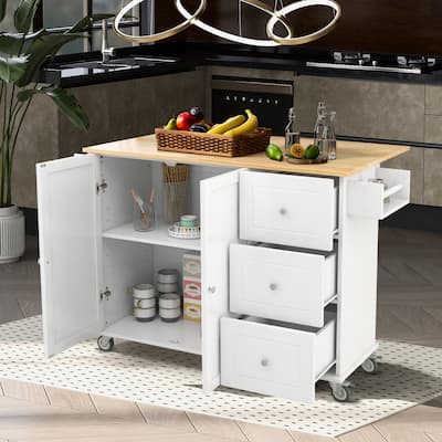 Rolling Kitchen Island with Solid Wood Top and Locking Wheels
