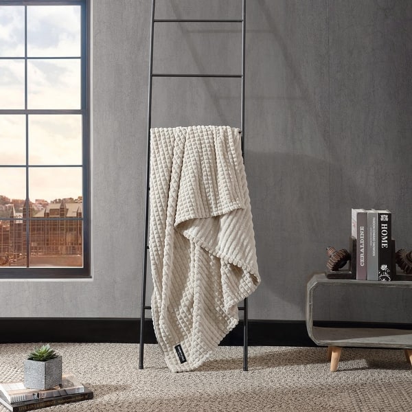 slide 2 of 11, Kenneth Cole Textured Solid Plush Throw Blanket Beige