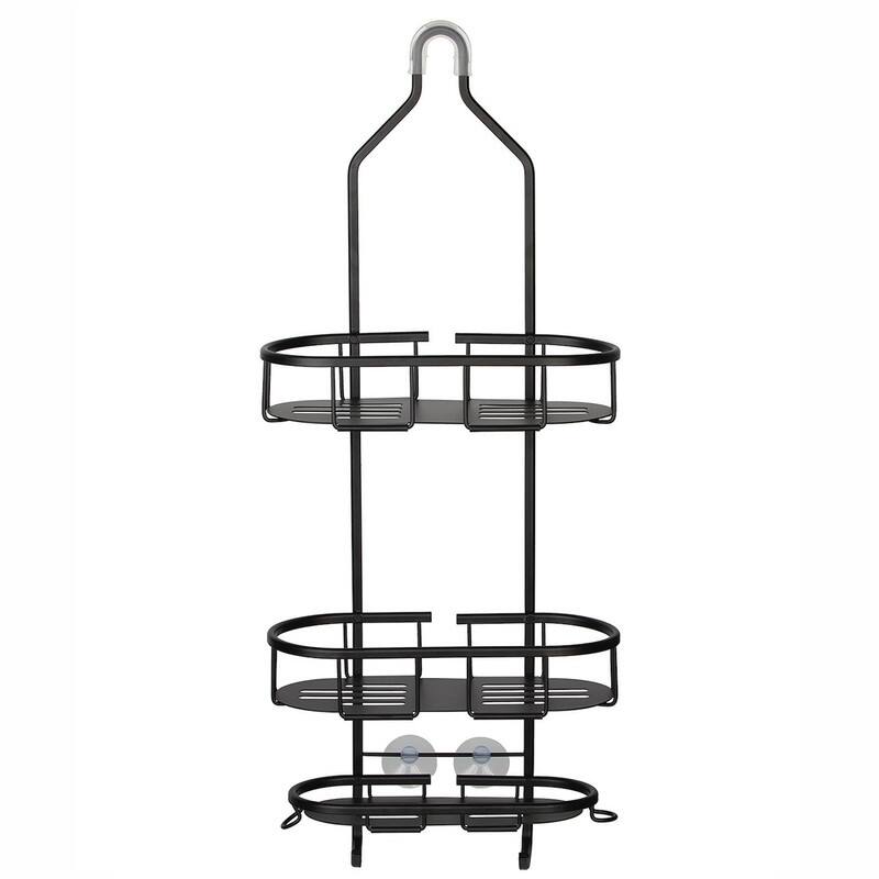 Utopia Alley Rustproof Aluminum Shower Caddy Organizer with 3 Shelves, Includes Shower Rod, Shower liner and shower hooks, Black