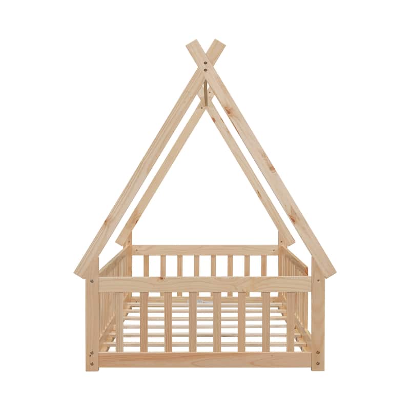 Twin Tent-shaped Floor Bed with Guardrails
