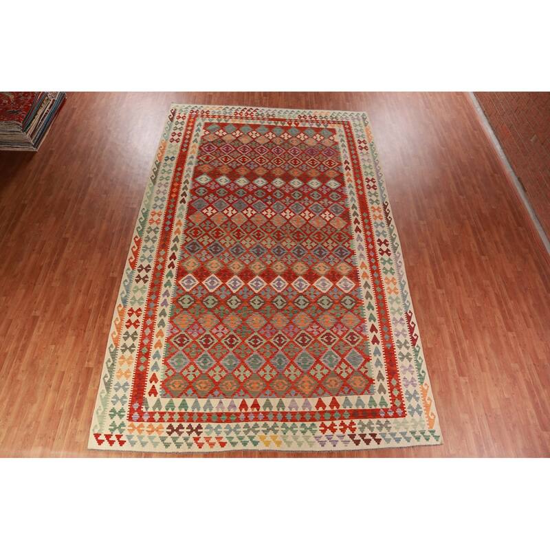 Geometric Kilim Oriental Large Rug Flatweave Tribal Wool Carpet - 10'2"x 16'0"