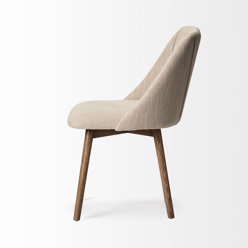 Ronald I Beige Fabric Wrap Seat W/Medium Brown Solid Wood Frame Armless Dining Chair (Set of 2) - 23"W x 22"D x 32"H