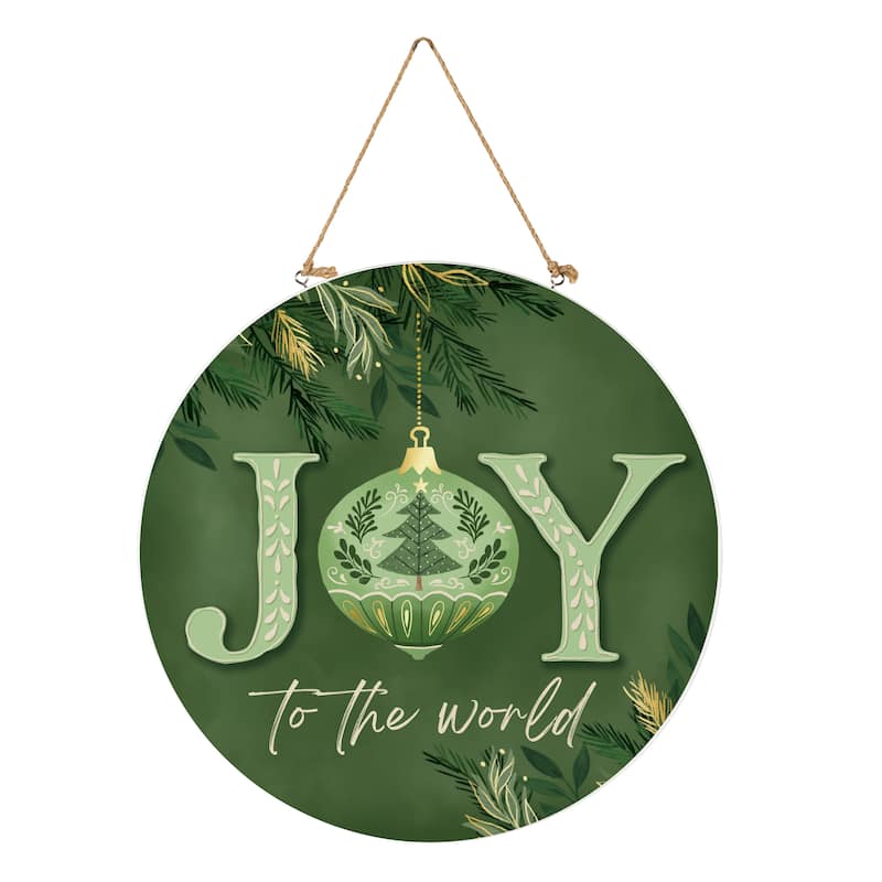 Shades of Green Wood Door Decor, "Joy To The World" - 18" - Multicolor