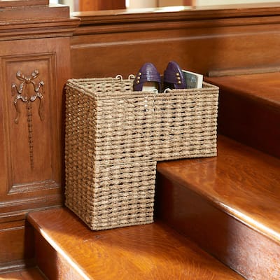 Household Essentials Wicker Stair Organizer Basket with Handles