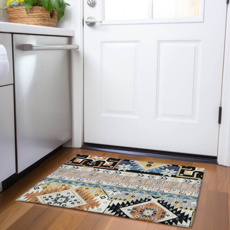 Premium Washable Super Soft Boho Global Aniston Mayfield Rug - Black - 1'8" x 2'6"