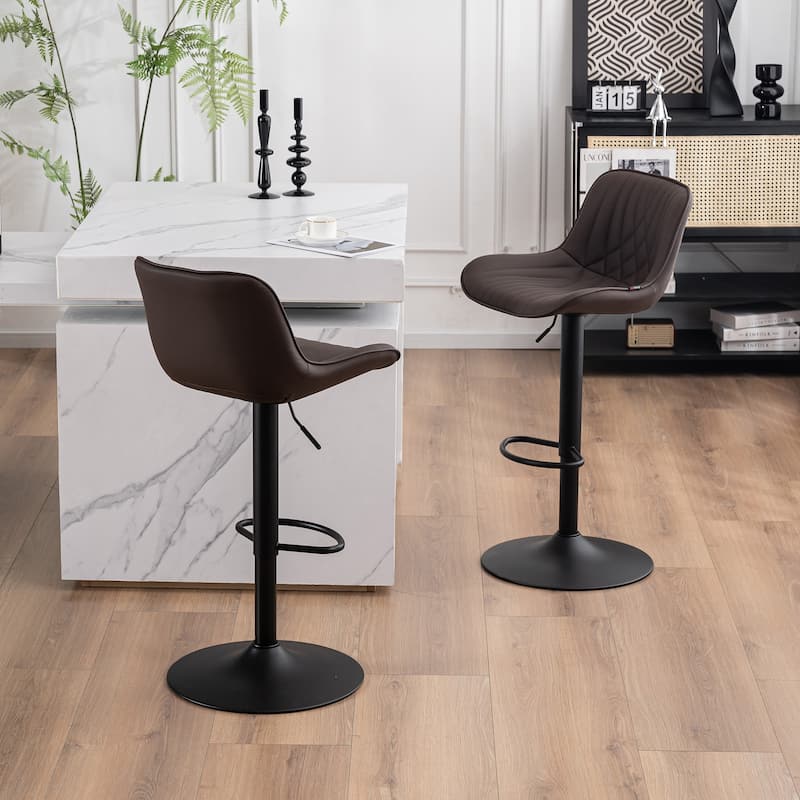 Adjustable Bar Stools Set of 2, Faux Leather Swivel Bar Chairs