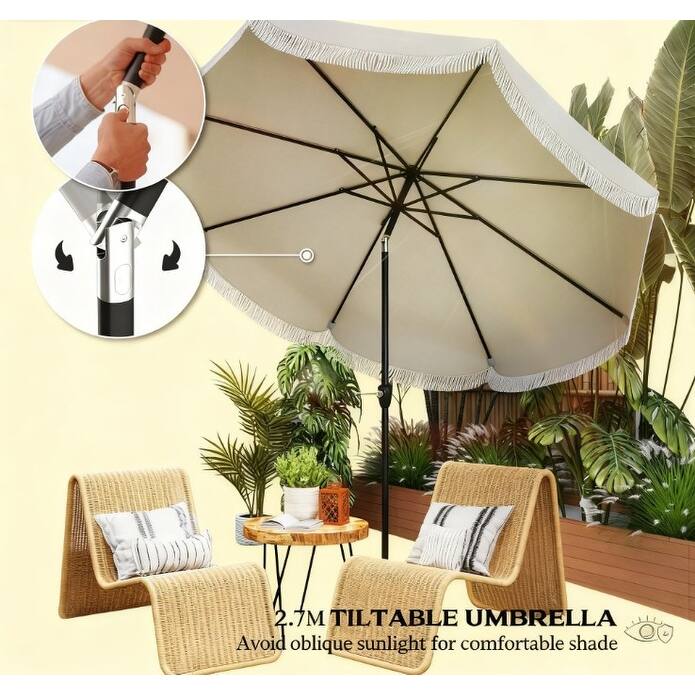 GDFStudio Outdoor Lysandra Polyester Patio Umbrella with Tiltable Canopy and Metal Pole