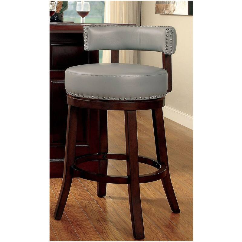 Sherly Set Of 2 Bar Stool 30" Swivel Stool Dark Oak Solid Wood Dark Gray Leatherette Chairs Dining Room