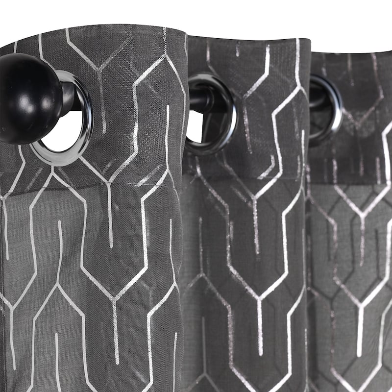 Superior Contemporary Geometric Trellis Sheer Curtains, Rod Pocket or Grommets, Set of 2
