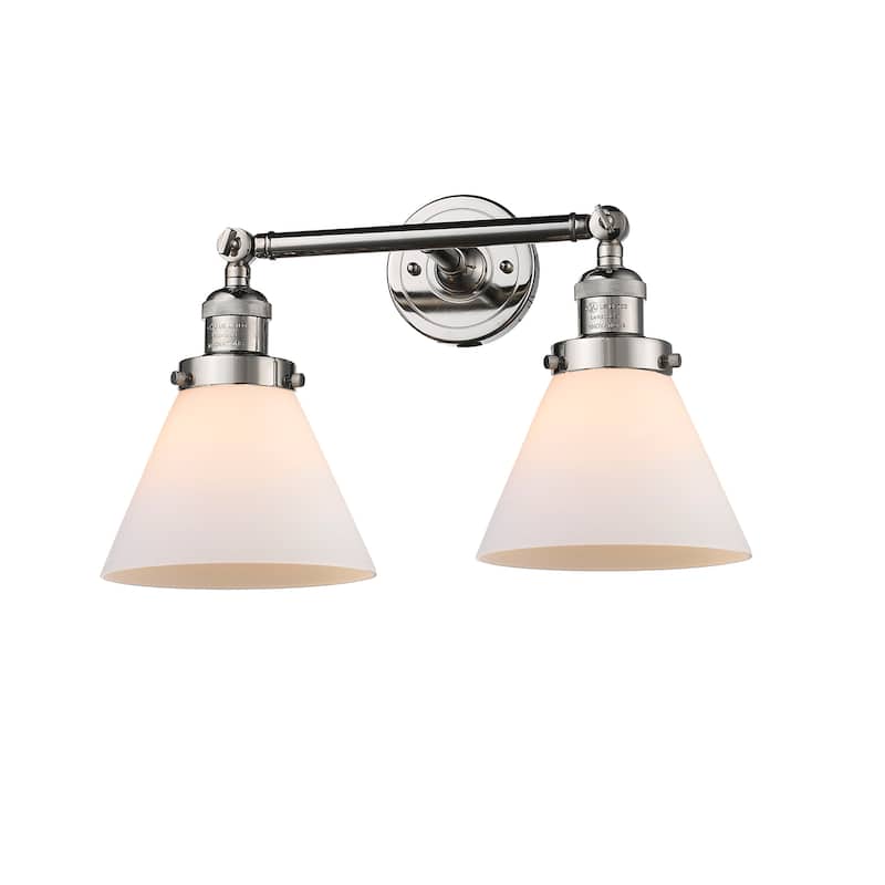 Innovations Lighting Large Cone 2 Light 18" Wide Bathroom Vanity Light - Polished Nickel / Matte White Cased