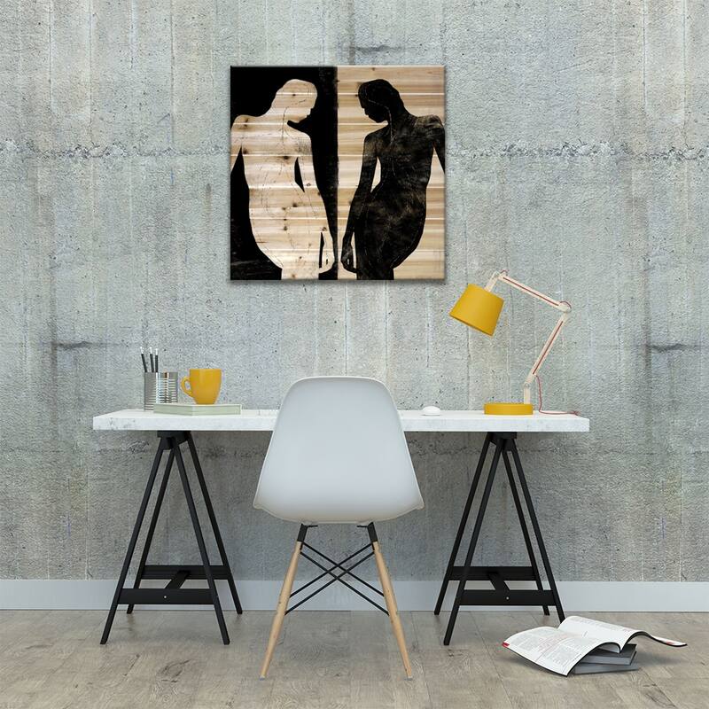 Modern Art- Contrasting Silhouette Figure Print On Wood by 5by5collective - Multi-Color