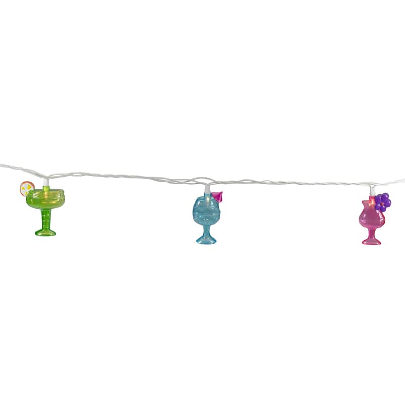 10-Count Mixed Cocktail Drink Summer Patio Light Set - 7.5 ft White Wire - Multicolor