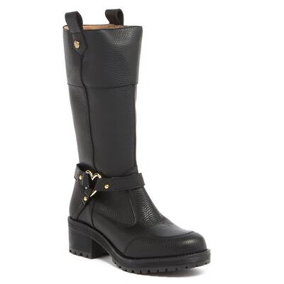 Love Moschino Black Chunky Heel Motocycle High Boots for womens