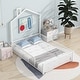 preview thumbnail 1 of 8, Full Size Metal House Platform Bed with Guardrail and Chimney White