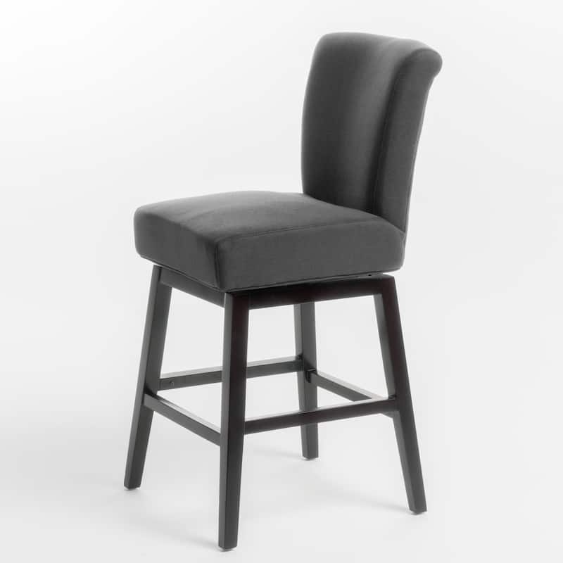 Swivel Barstool Chair, Modern Charcoal Gray Upholstery. Espresso Brown