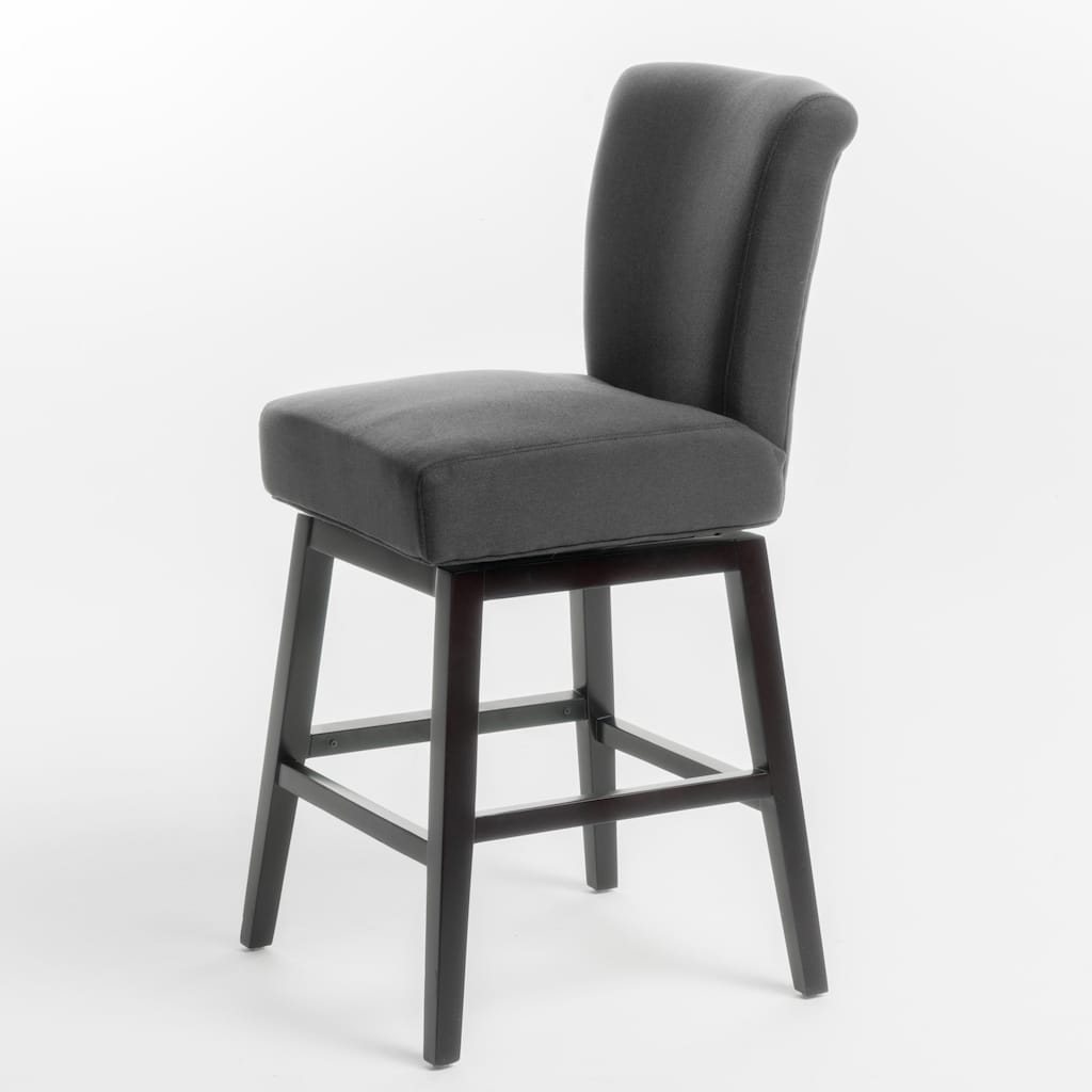 Swivel Barstool Chair, Modern Charcoal Gray Upholstery. Espresso Brown