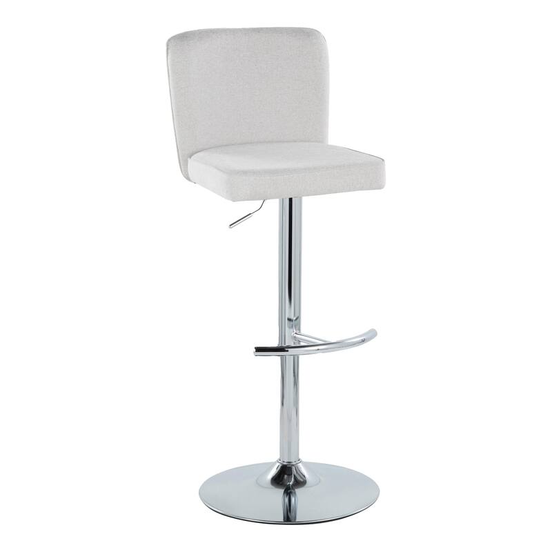 Porch & Den Holden Adjustable Bar Stool with Rounded T Footrest (Set of 2) - White Fabric/Chrome Metal