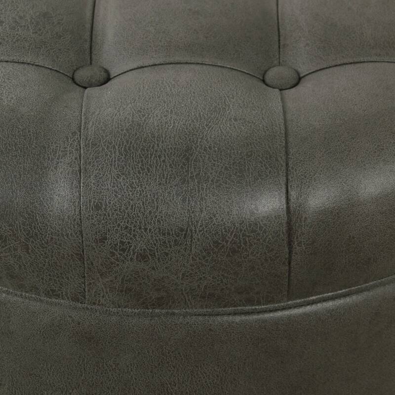 Copper Grove Lamentin Tufted Faux Leather Round Storage Ottoman