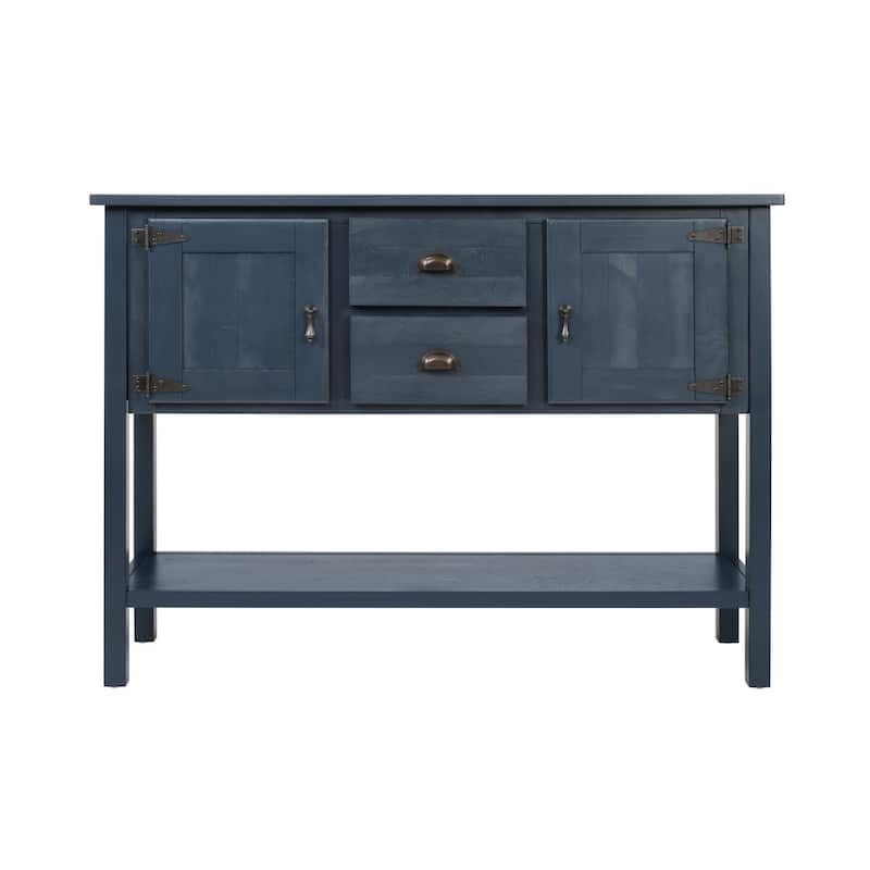 Retro 48 Inch Solid Wood Console Sideboard - 2 Drawers & Cabinets, Navy Blue