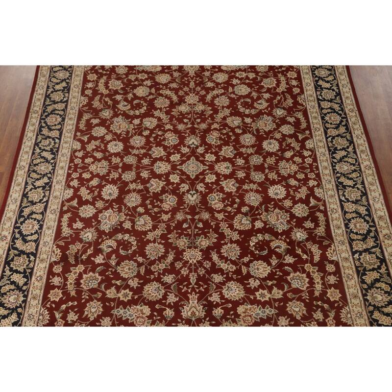 All-Over Floral Kashan Chinese Area Rug Hand-Knotted Wool Carpet - 8'7" x 11'7"