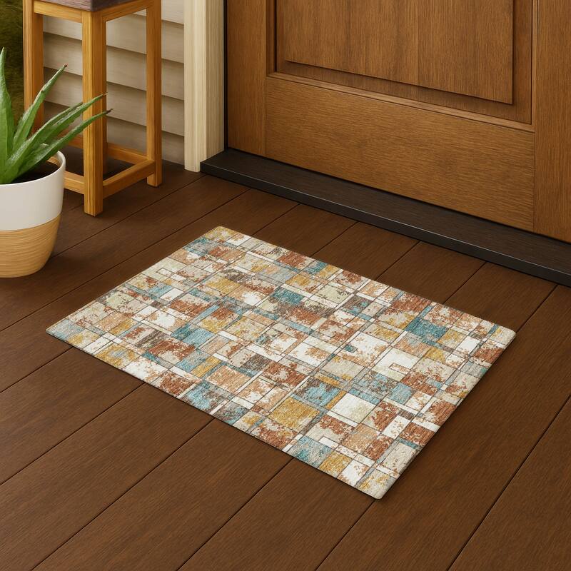 Machine Washable Indoor/ Outdoor Patchwork Chantille Rug - Paprika - 1'8" x 2'6"