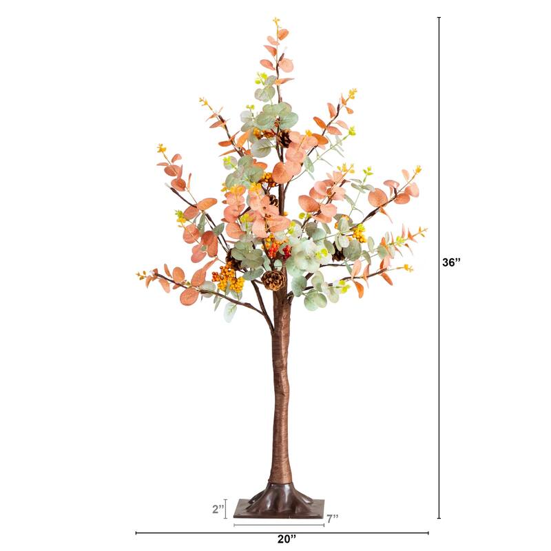 Pre-Lit Autumn Eucalyptus Artificial Tree - 3' - Warm White LED Lights - Multi