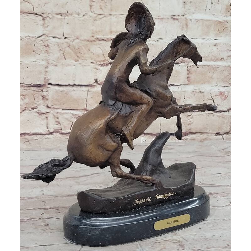 Warrior Frederic Remington Bronze Statue Sculpture Native American Horseman 9 Inches X 10 Inches