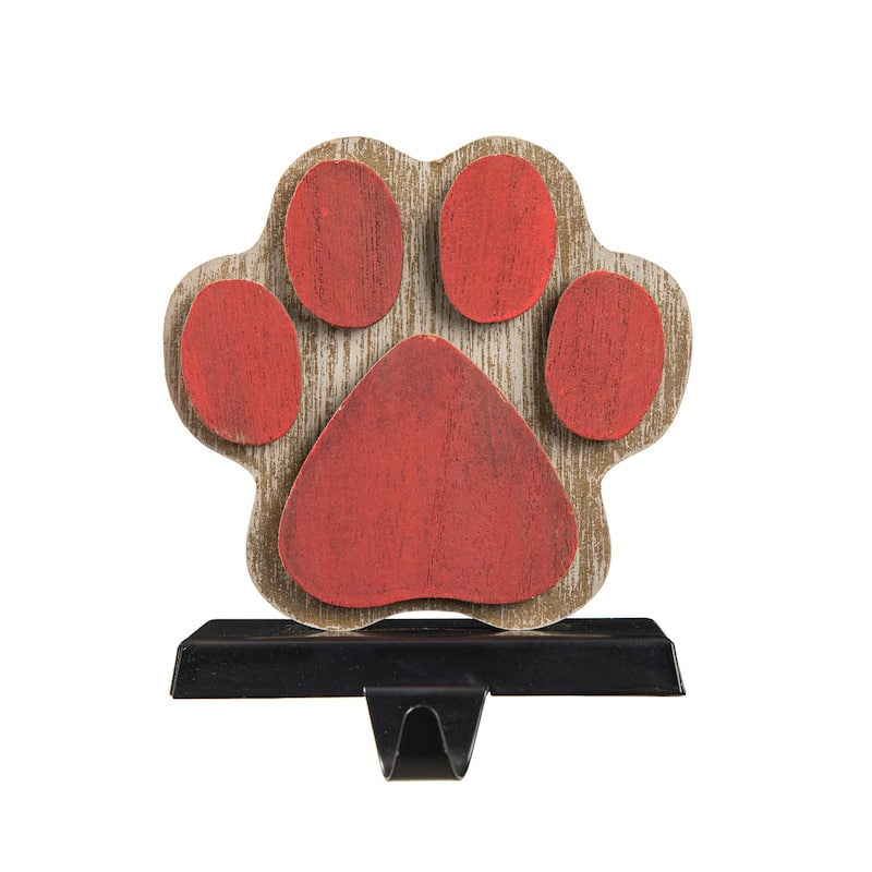Glitzhome Christmas Wooden/Metal LED Snowman Paw Stocking Holders Mantel Ornament