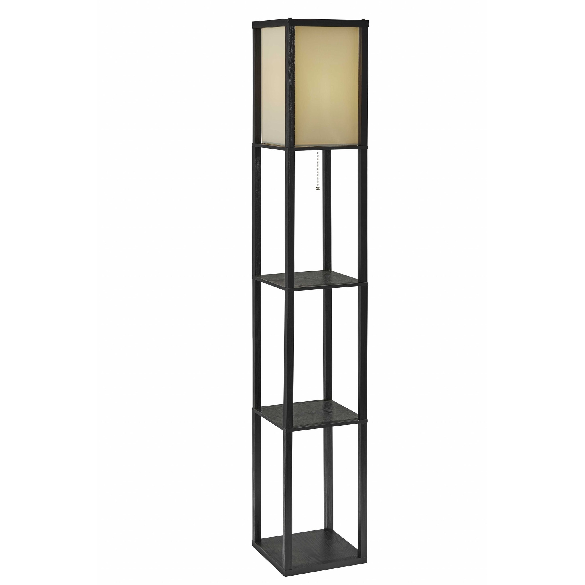 Floor Lamp with Natural Wood Finish Storage Shelves
